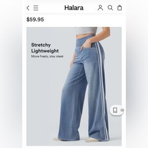 Blue Wide-Leg Pants with White Stripes